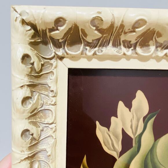 Mid Century Turner Floral Print Original Frame Maroon & Creamy White Signed - Picture 4 of 7